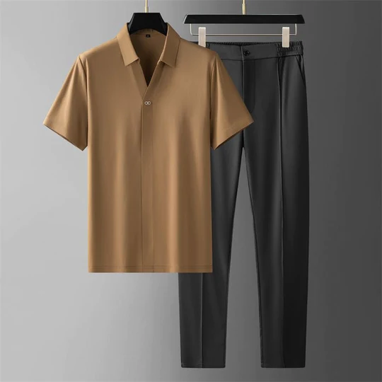 Men's Co-Ord Set | T-Shirt | Slack Pants | Two-Piece Set | Men's Clothing-Chaps of London-Brown-XS-Chaps of London