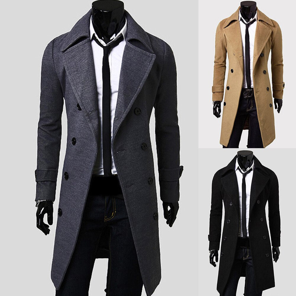 Men's Coat - Double Breasted - Turn-down Collar - Autumn Jacket - Trench Coat-Chaps of London-Gray-M-Chaps of London