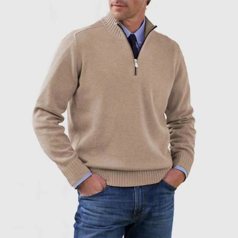 Men's Half Zip Pullover | Knitted | Long Sleeve | Quarter Zip Jumper | Men's Quarter Zip Sweaters-Men's Half Zip Pullover-Chaps of London-Beige-M-Chaps of London