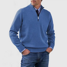 Men's Half Zip Pullover | Knitted | Long Sleeve | Quarter Zip Jumper | Men's Quarter Zip Sweaters-Men's Half Zip Pullover-Chaps of London-Blue-M-Chaps of London