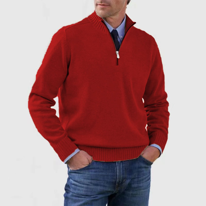 Men's Half Zip Pullover | Knitted | Long Sleeve | Quarter Zip Jumper | Men's Quarter Zip Sweaters-Men's Half Zip Pullover-Chaps of London-Red-M-Chaps of London