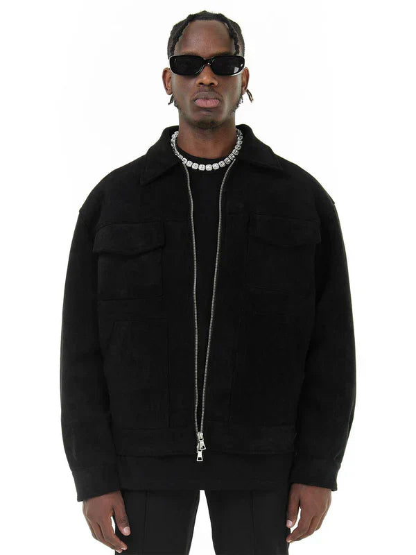 Men's Jacket - Pockets - Zipped Up - Cargo Jacket - Autumn Jacket-Chaps of London-Black-M-Chaps of London