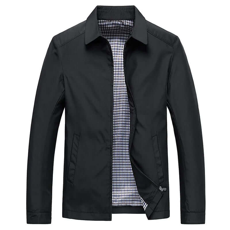 Men's Jacket - Zip-Up - Lightweight - Harrington Jacket - Windproof Jacket-Chaps of London-Black-M-Chaps of London