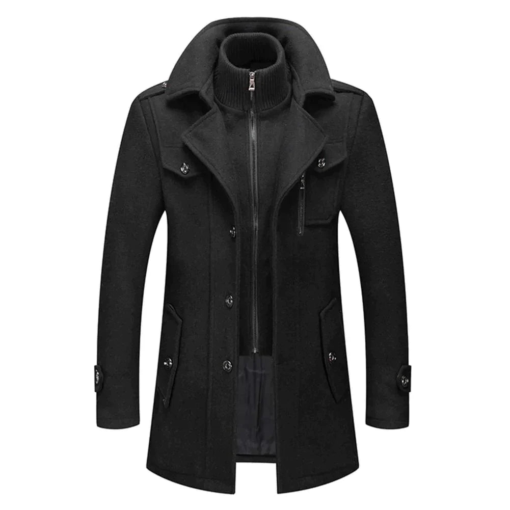 Men's Jacket - Zip-Up - Single Breasted - Woolen Coat - Winter Jacket-Jacket-Chaps of London-Black-M-Chaps of London