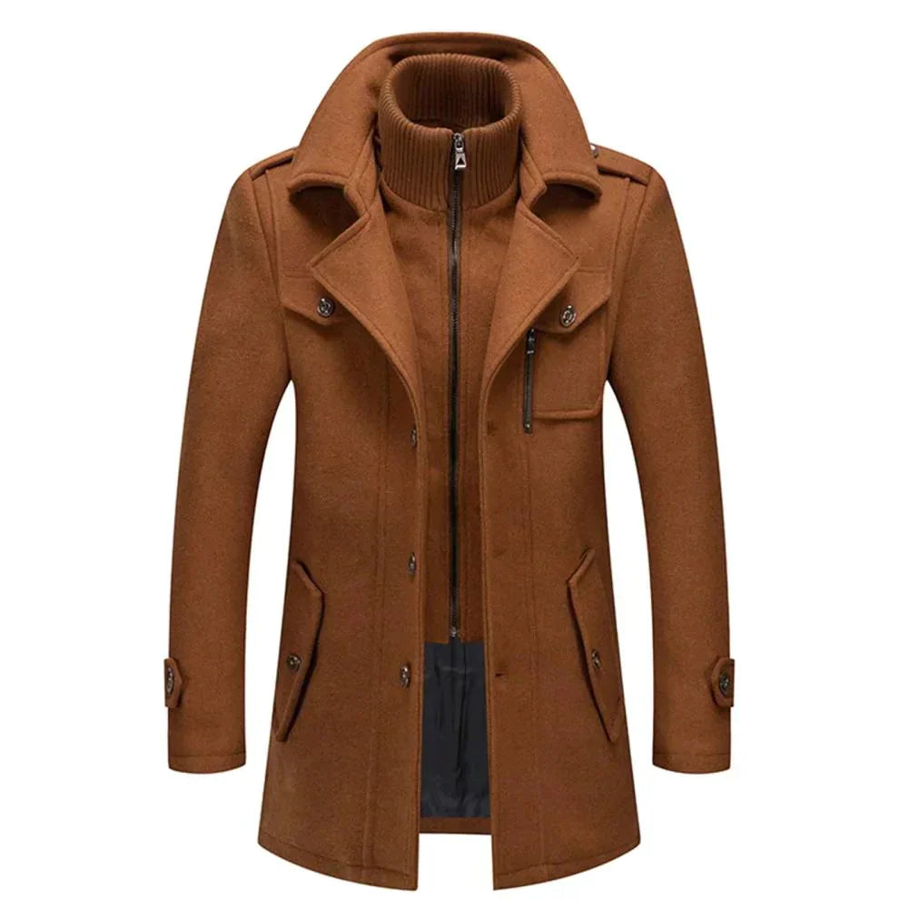 Men's Jacket - Zip-Up - Single Breasted - Woolen Coat - Winter Jacket-Jacket-Chaps of London-Brown-M-Chaps of London