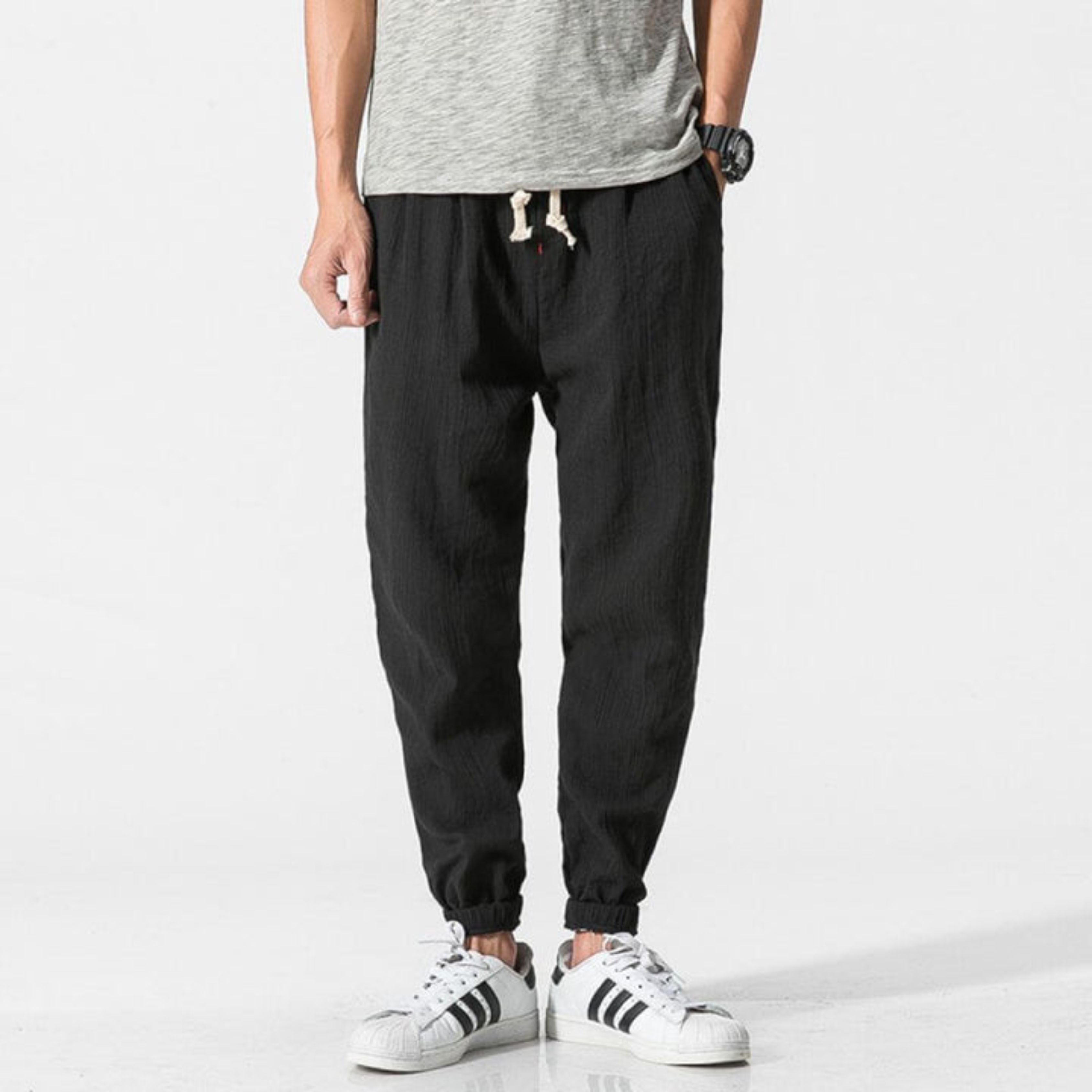 Men's Joggers - Leisure - Lightweight - Drawstring Pants - Men's Pants-Chaps of London-Black-S-Chaps of London