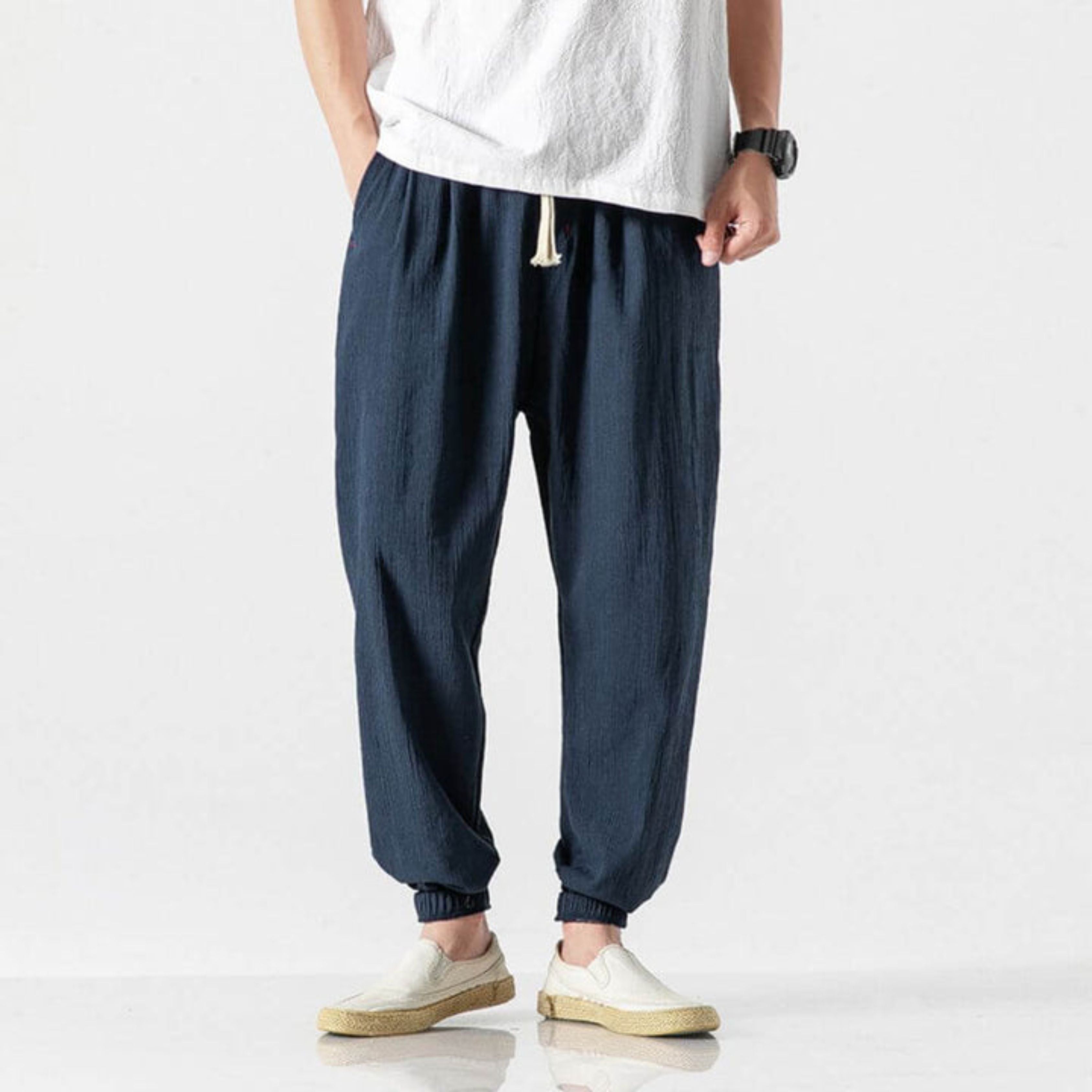 Men's Joggers - Leisure - Lightweight - Drawstring Pants - Men's Pants-Chaps of London-Navy Blue-S-Chaps of London
