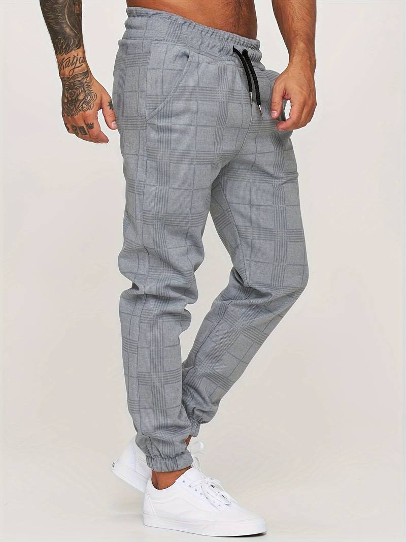 Men's Joggers | Plaid | Elastic Waist | Track Pants | Men's Pants-Men Pants-Chaps of London-Gray-M-Chaps of London