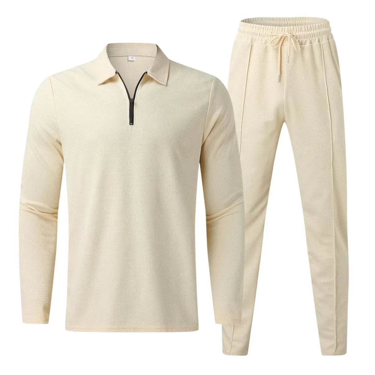 Men's Jogging Suit Set - Long Sleeve Polo - Elastic Waist - Two-Piece Set - Tracksuits for Men-Chaps of London-Beige-S-Chaps of London