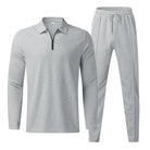 Men's Jogging Suit Set - Long Sleeve Polo - Elastic Waist - Two-Piece Set - Tracksuits for Men-Chaps of London-Gray-S-Chaps of London