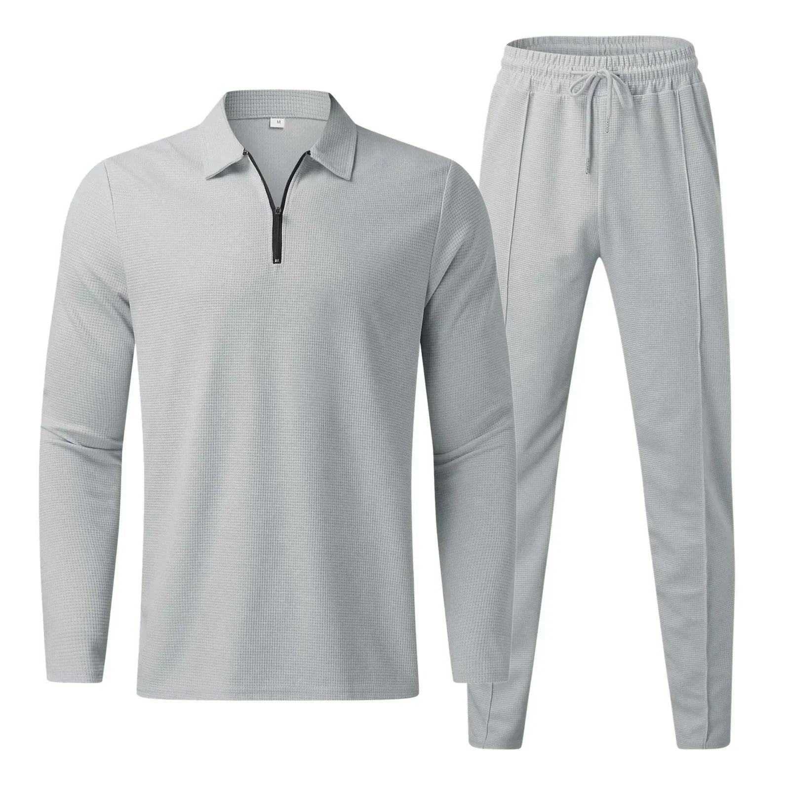 Men's Jogging Suit Set - Long Sleeve Polo - Elastic Waist - Two-Piece Set - Tracksuits for Men-Chaps of London-Gray-S-Chaps of London