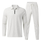 Men's Jogging Suit Set - Long Sleeve Polo - Elastic Waist - Two-Piece Set - Tracksuits for Men-Chaps of London-White-S-Chaps of London