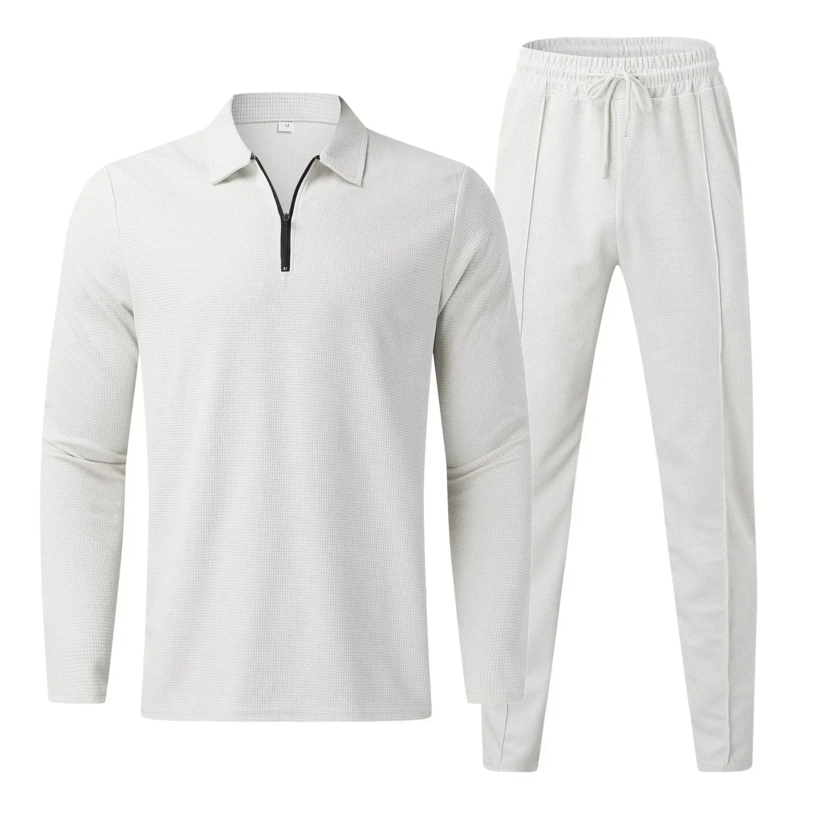 Men's Jogging Suit Set - Long Sleeve Polo - Elastic Waist - Two-Piece Set - Tracksuits for Men-Chaps of London-White-S-Chaps of London