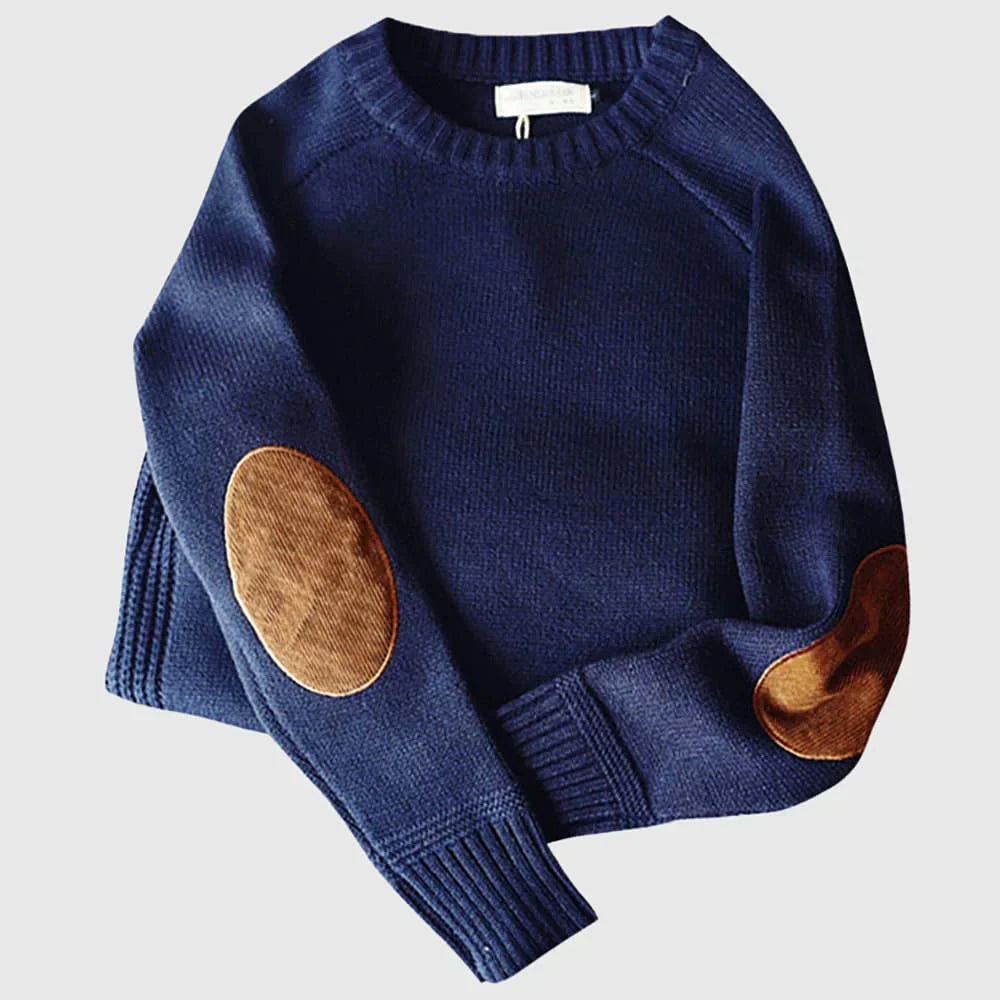 Men's Jumper - Elbow Patches - Regular Fit - Men's Knit Pullover - Knitted Sweater-Sweaters-Chaps of London-Blue-S-Chaps of London