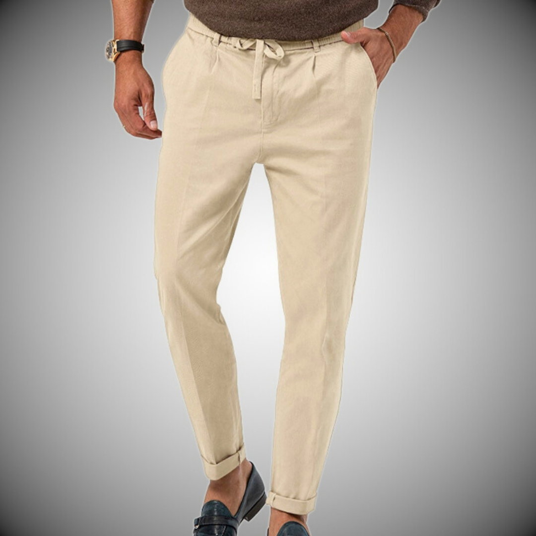 Men's Pants - Casual Lightweight Drawstring Linen Pants-Men Pants-Chaps of London-Beige-S-Chaps of London