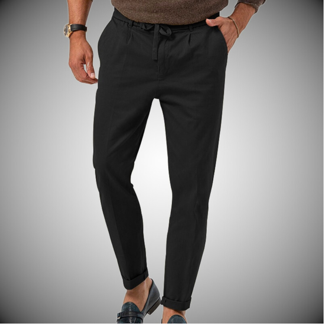 Men's Pants - Casual Lightweight Drawstring Linen Pants-Men Pants-Chaps of London-Black-S-Chaps of London