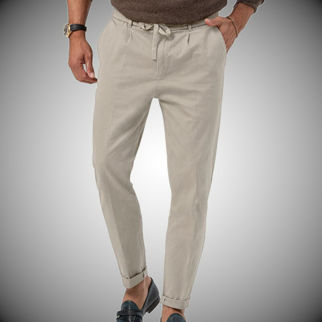 Men's Pants - Casual Lightweight Drawstring Linen Pants-Men Pants-Chaps of London-Gray-S-Chaps of London