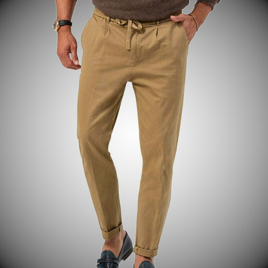 Men's Pants - Casual Lightweight Drawstring Linen Pants-Men Pants-Chaps of London-Khaki-S-Chaps of London