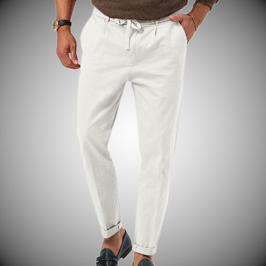 Men's Pants - Casual Lightweight Drawstring Linen Pants-Men Pants-Chaps of London-White-S-Chaps of London