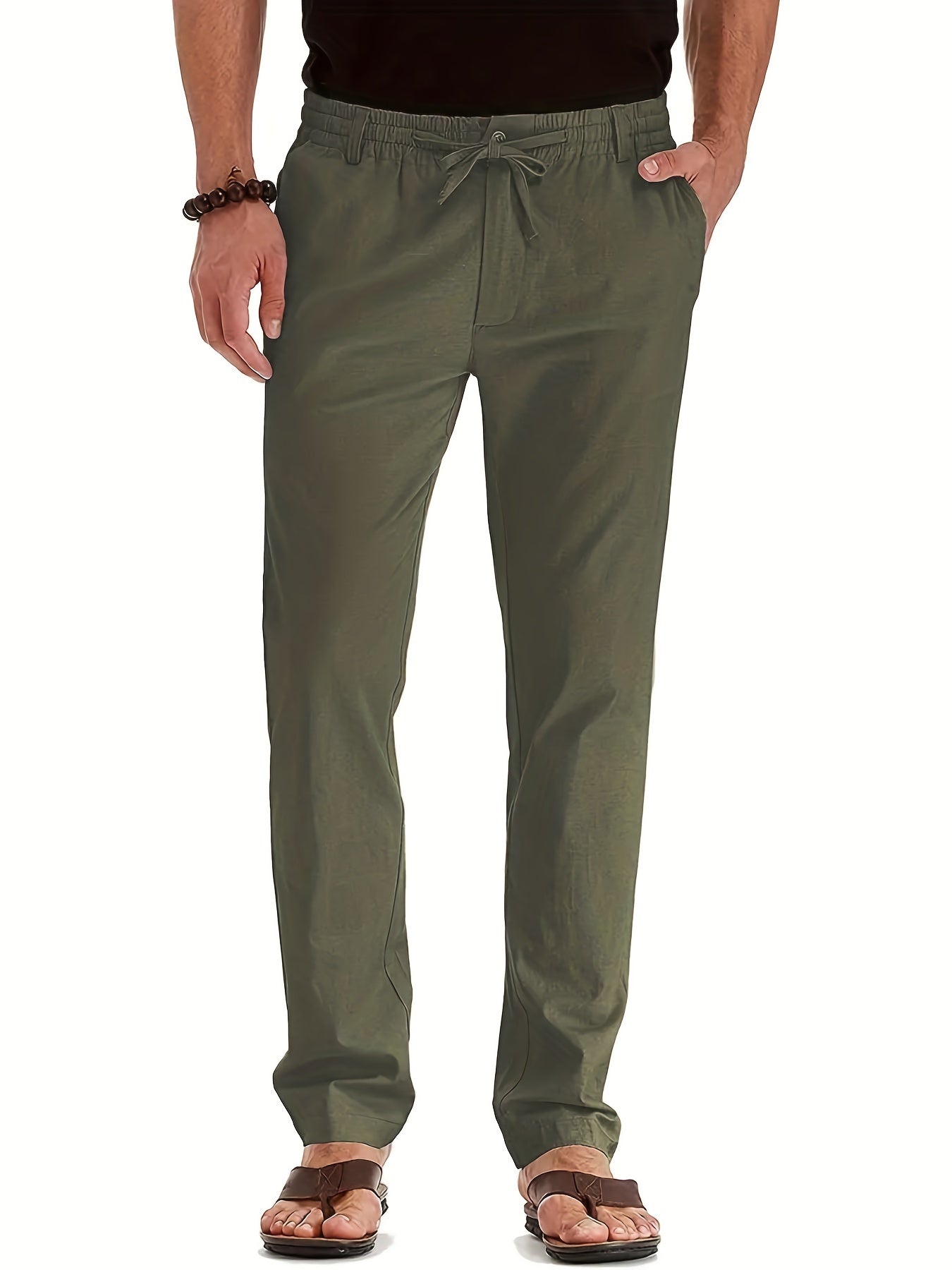 Men's Pants | Elastic Waist | Cotton | Linen Pants | Slim Fit Chinos-Men Pants-Chaps of London-Army Green-S-Chaps of London