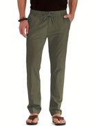 Men's Pants | Elastic Waist | Cotton | Linen Pants | Slim Fit Chinos-Men Pants-Chaps of London-Army Green-S-Chaps of London