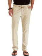 Men's Pants | Elastic Waist | Cotton | Linen Pants | Slim Fit Chinos-Men Pants-Chaps of London-Beige-S-Chaps of London
