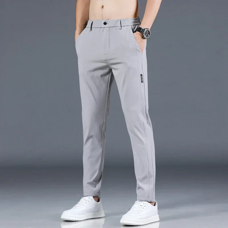 Men's Pants - Elastic Waist - Slim Fit - Casual Pants - Stretch Pants-Chaps of London-Pale Gray-28-Chaps of London