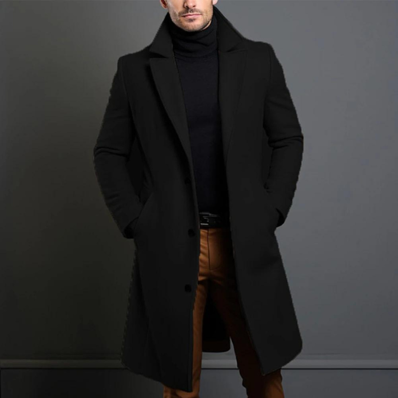 Men's Pepin Long Spring Trench Coat-Jackets-Chaps of London-Black-XS-Chaps of London