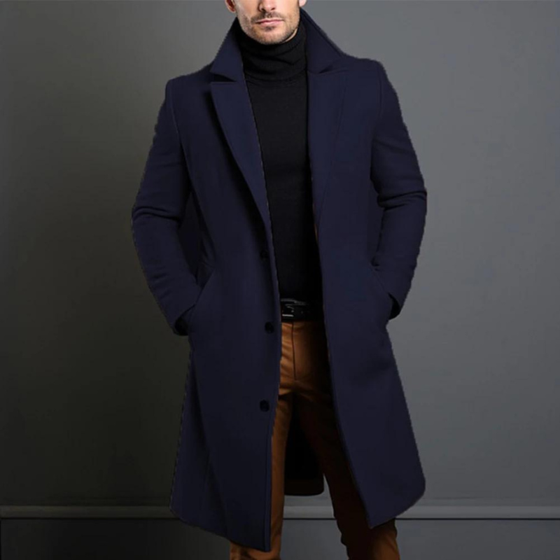 Men's Pepin Long Spring Trench Coat-Jackets-Chaps of London-Navy Blue-XS-Chaps of London