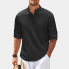Men's Shirt - Half Button - Lightweight - Long Sleeve Shirt - Summer Shirt-Chaps of London-Black-S-Chaps of London