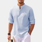 Men's Shirt - Half Button - Lightweight - Long Sleeve Shirt - Summer Shirt-Chaps of London-Light Blue-S-Chaps of London