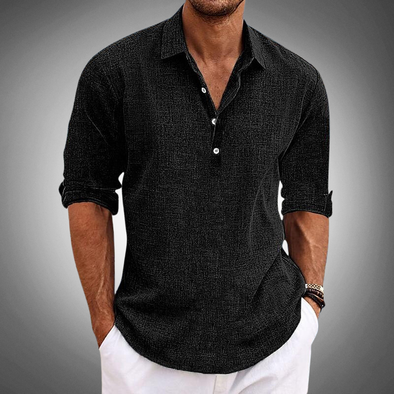 Men's Shirt - Half Button - Long Sleeve - Casual Shirt - Polo Shirt-Chaps of London-Black-S-Chaps of London
