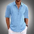 Men's Shirt - Half Button - Long Sleeve - Casual Shirt - Polo Shirt-Chaps of London-Blue-S-Chaps of London