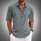 Men's Shirt - Half Button - Long Sleeve - Casual Shirt - Polo Shirt-Chaps of London-Gray-S-Chaps of London