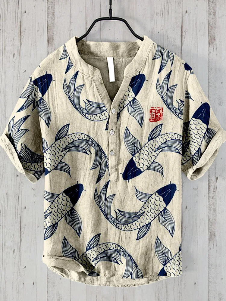 Men's Shirt | Printed | Lightweight | Button-Up Shirt | Short Sleeve Shirts-Chaps of London-Beige-S-Chaps of London