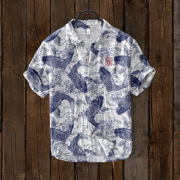 Men's Shirt | Printed | Lightweight | Button-Up Shirt | Short Sleeve Shirts-Chaps of London-Blue-S-Chaps of London
