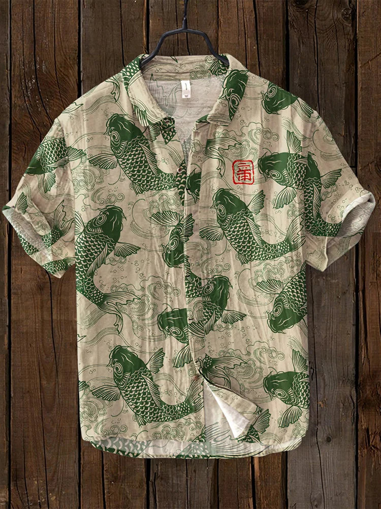 Men's Shirt | Printed | Lightweight | Button-Up Shirt | Short Sleeve Shirts-Chaps of London-Green-S-Chaps of London