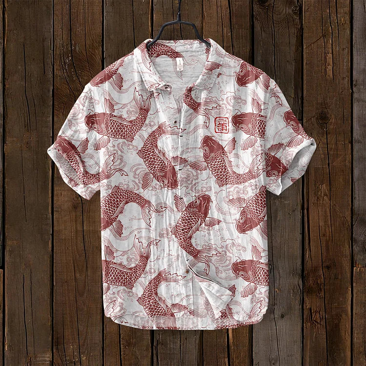 Men's Shirt | Printed | Lightweight | Button-Up Shirt | Short Sleeve Shirts-Chaps of London-Red-S-Chaps of London