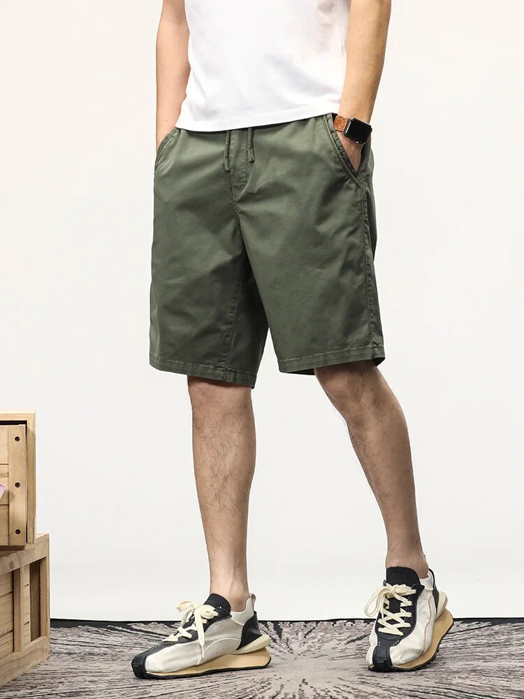 Men's Shorts - Drawstring - Long - Casual Shorts - Summer Shorts-shorts-Chaps of London-Army Green-28-Chaps of London