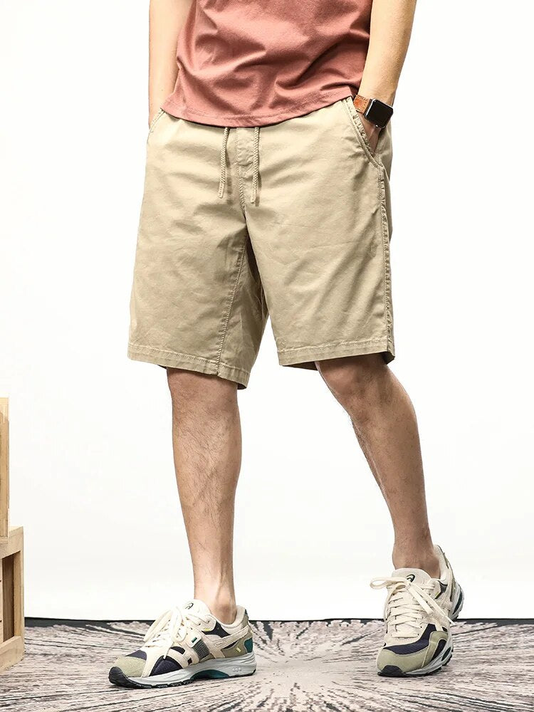 Men's Shorts - Drawstring - Long - Casual Shorts - Summer Shorts-shorts-Chaps of London-Khaki-28-Chaps of London