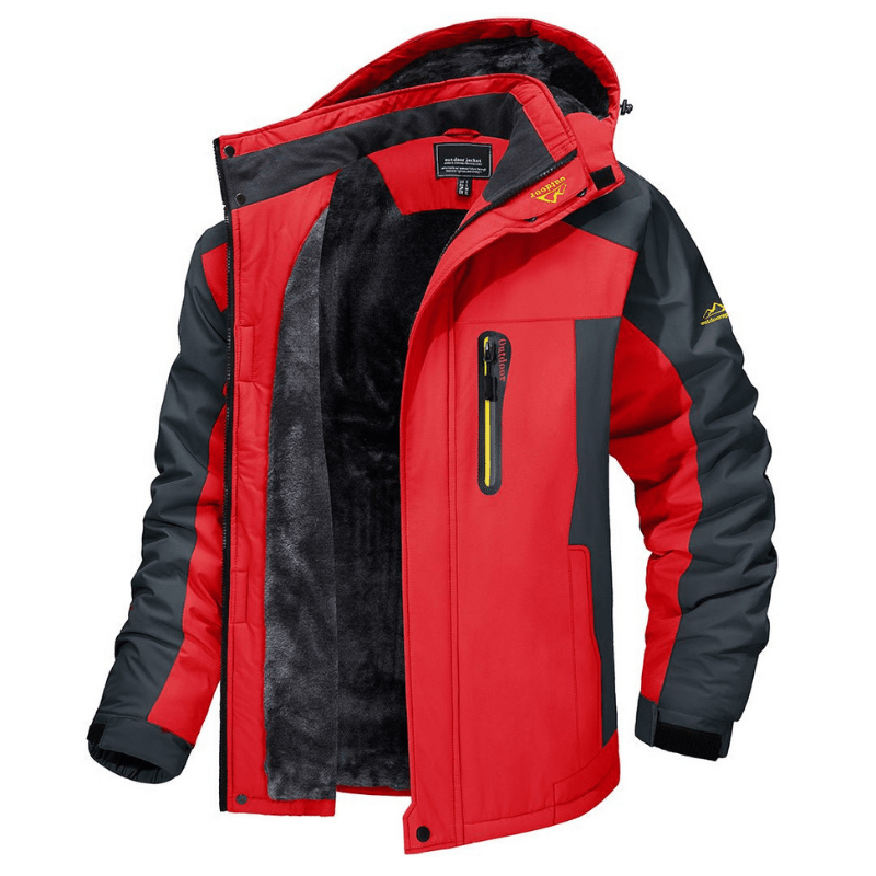 Men's Softshell Jacket - Fleece Lined - Hooded - Windbreaker Jacket - Weatherproof Jackets-Men's Jackets-Chaps of London-Red-S-Chaps of London