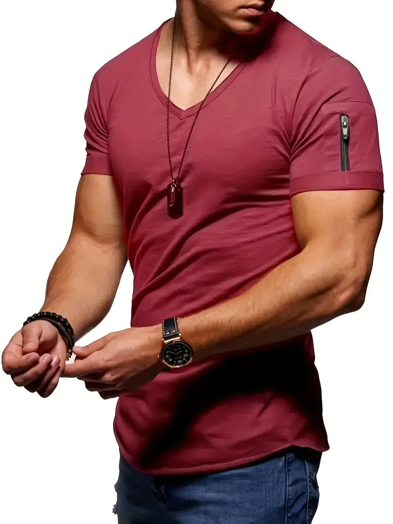 Men's T-Shirt | Casual | Lightweight | V-Neck T-Shirt | Men's Clothing-Chaps of London-Burgundy-S-Chaps of London