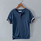 Men's T-Shirt - Lightweight Cotton Linen Short Sleeve T-Shirt-Men's Top-Chaps of London-Navy Blue-S-Chaps of London
