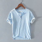 Men's T-Shirt - Lightweight Cotton Linen Short Sleeve T-Shirt-Men's Top-Chaps of London-Sky Blue-S-Chaps of London