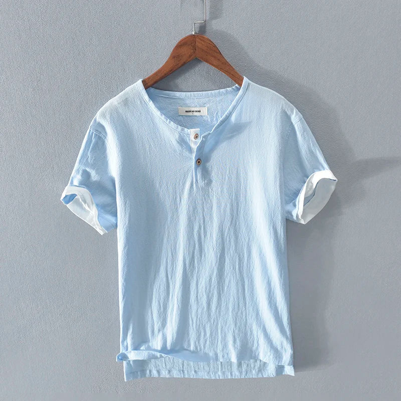 Men's T-Shirt - Lightweight Cotton Linen Short Sleeve T-Shirt-Men's Top-Chaps of London-Sky Blue-S-Chaps of London
