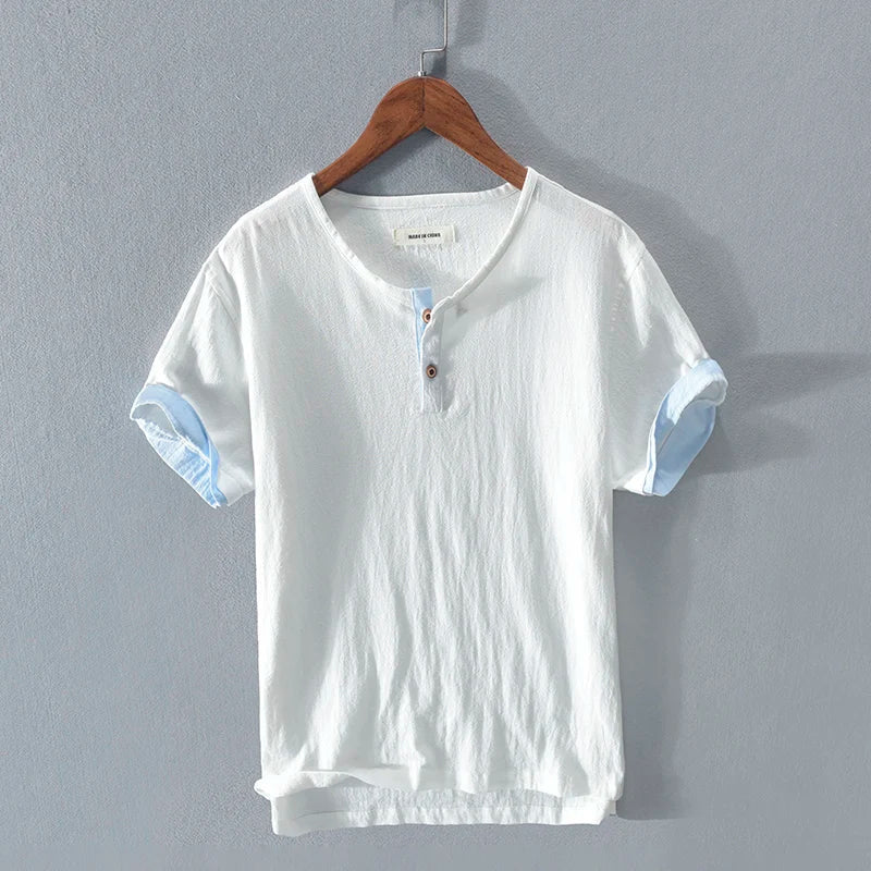 Men's T-Shirt - Lightweight Cotton Linen Short Sleeve T-Shirt-Men's Top-Chaps of London-White-S-Chaps of London