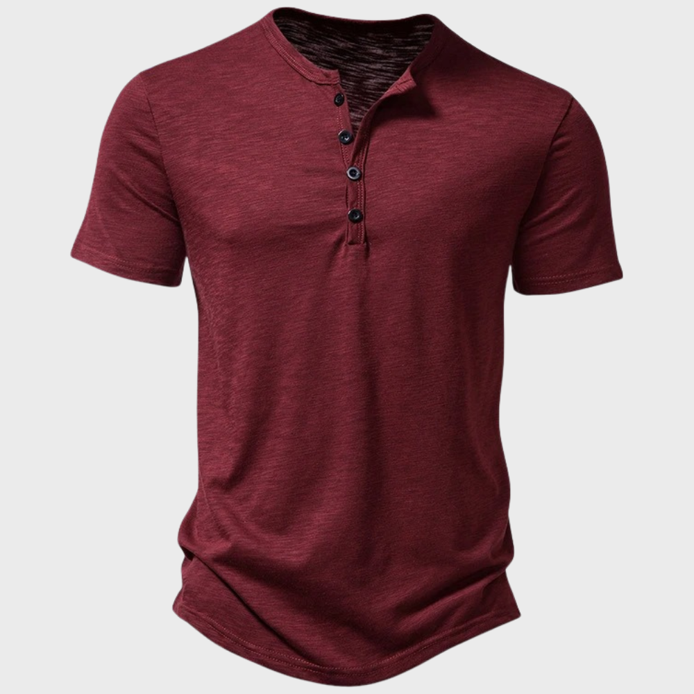 Men's T-Shirt | Lightweight | Quarter Button | Plain T-Shirt | Casual Shirt-Chaps of London-Wine Red-S-Chaps of London