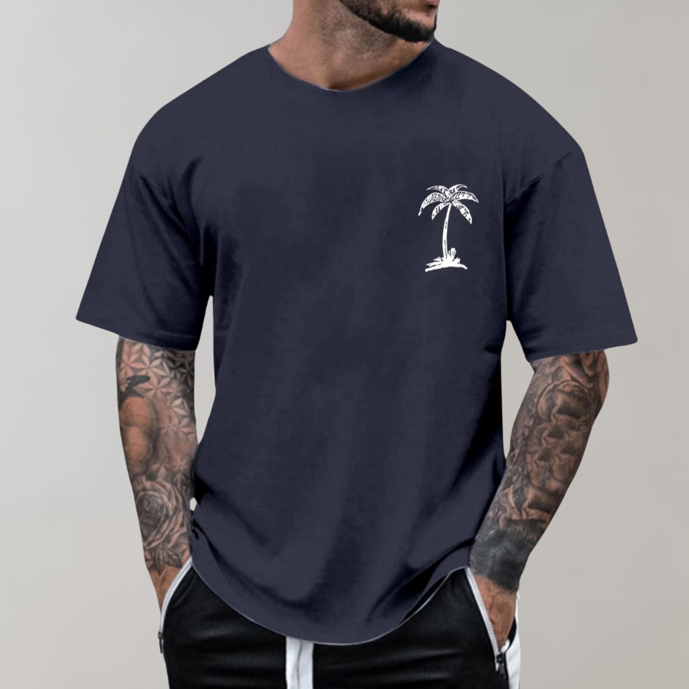 Men's T-Shirt - Palm Tree Print - Relaxed Fit - Crew Neck T-Shirt - Men's Clothing-Chaps of London-Chaps of London