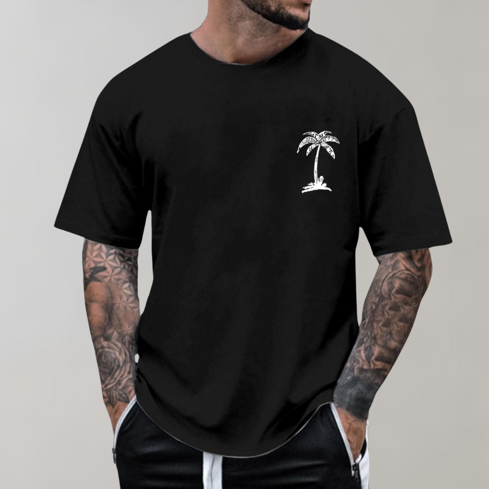 Men's T-Shirt - Palm Tree Print - Relaxed Fit - Crew Neck T-Shirt - Men's Clothing-Chaps of London-Chaps of London