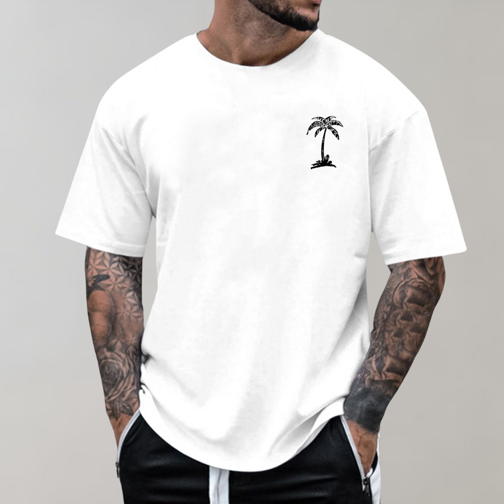 Men's T-Shirt - Palm Tree Print - Relaxed Fit - Crew Neck T-Shirt - Men's Clothing-Chaps of London-Chaps of London